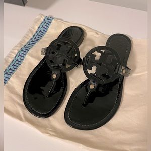 Black Patent Leather Tory Burch Miller Sandals, size 9